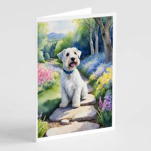 Whimsical A7 Tamaño 5x7 Sealyham Terrier Spring Path Tarjetas de felicitación Paquete de 8 tarjetas de nota en blanco con sobres - Product Image 1