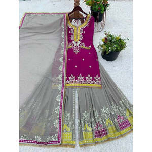 Ensemble de costumes de soirée pour femmes avec haut-Plazzo et Dupatta Heavy Embroidery Work - Product Image 1