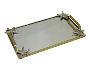Coastal Gold Aluminum Rectangular <b>Mirror</b> <b>Vanity</b> Tray with Silver Starfish Accents – Nautical Decorative Perfume Jewelry Serving - Product Image 2