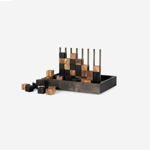 Juego de Mesa Cuatro en Raya de Madera Hecho a Mano con Bloques Negros y de Madera Natural en un Bandeja de Almacenamiento, Juego de Estrategia de Lujo - Product Image 5