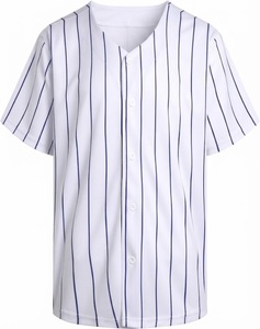 Maillot de baseball unisexe blanc à rayures marine, manches courtes, boutonnage frontal, coupe classique, respirant, séchage rapide, écologique - Product Image 1