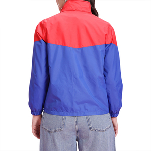 Women Color Blocked <b>Racer</b> <b>Jacket</b> Full Sleeve Stand Collar Windproof Polyester Spring Coat Regular Length Blue Red Contrast - Product Image 2