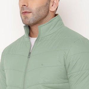 Men's Light Green Stand Collar Puffer Jacket Windproof Polyester Wadding Casual Autumn <b>Coat</b> <b>Zipper</b> Closure Slim Fit - Product Image 6