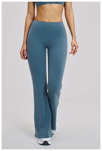 Wholesale <b>Bootcut</b> Activewear <b>Pants</b> Flared Hem <b>Yoga</b> Trousers Ribbed Knit Lounge Activewear Custom Apparel Supplier Private Label - Product Image 2