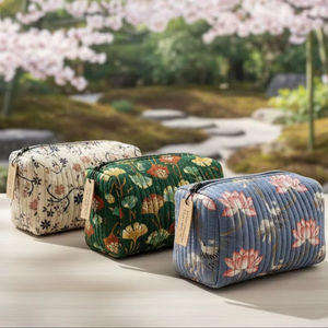 Ensemble de trousses de toilette et de rangement matelassées en coton imperméable, trois tailles, pour voyage - Product Image 1