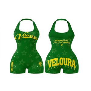 Women's Neon <b>Yellow</b> Halter Neck Sleeveless Skinny <b>Bodysuit</b> with Star Print Stretch Activewear Sexy Party Summer Wear - Product Image 6