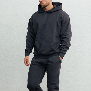 High Quality 240g No <b>Strings</b> Blank Fleece Drop Shoulder Pocket Autumn Men Cotton Pullover <b>Hoodies</b> Wholesale Custom Printing - Product Image 1