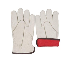 Premium Quality Thick Goat Grain Leather Driver Keystone Thumb Red Fleece Lined <b>Gloves</b> Leather Industrial Safety Cold Resistant - Product Image 1