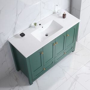 Mobile Bagno Verde da 48 Pollici con 4 Ante a Chiusura Ammortizzata, 2 Cassetti, Ampio Spazio di Archiviazione e Lavabo in Ceramica Integrato - Product Image 3