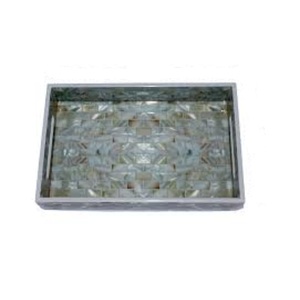 Handmade Round Rattan Serving Tray With Mother Of Pearl Inlay Green Leaf Pattern Decorative Woven <b>Wicker</b> Tray For <b>Coffee</b> <b>Table</b> - Product Image 6