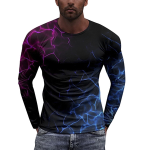 <b>Men's</b> Full Sleeve <b>Compression</b> Rash Guard Sublimation Print Quick Dry Polyester Long Sleeve <b>Shirt</b> Blue Purple Lightning Design - Product Image 4