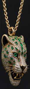 Gold Plated Leopard Head Pendant Necklace <b>Crystal</b> and Green Stone <b>Animal</b> Chain Necklace for Party Dating Wear - Product Image 5