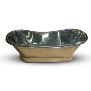 Bañera de latón con base inclinada y acabado interior en níquel, bañera independiente de lujo hecha a mano. - Product Image 1