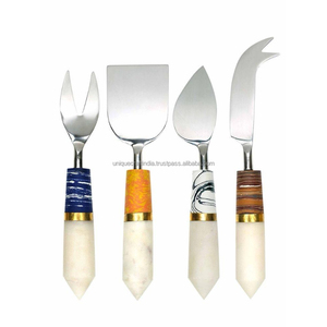 Ensemble de couteaux à fromage à manche pointu en acier inoxydable et résine, avec marbre blanc, pour charcuterie, articles de table, vente en gros, articles personnalisés - Product Image 1