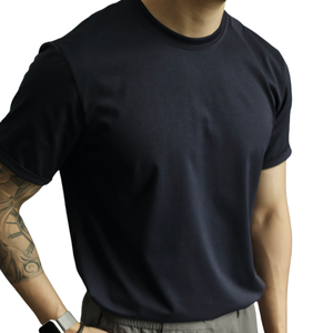 เสื้อยืดผู้ชาย โพลีเอสเตอร์/คอตตอน ผ้าถักผสมแอมโมเนีย ผ้าสองด้าน แขนสั้น ทรงปกติ ดีไซน์เรียบ สำหรับทำเสื้อผ้าตามสั่ง 220gsm - Product Image 3