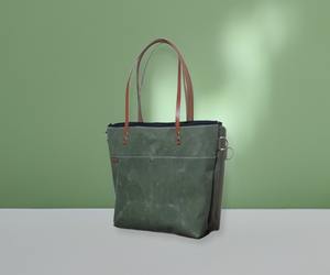 Bolso Tote de Lona y Cuero, Estilo Vintage, para Viajes, Trabajo, Compras, Bolso de Hombro, Gran Capacidad, Duradero, Bordado Abierto, LCTB-0030 - Product Image 4