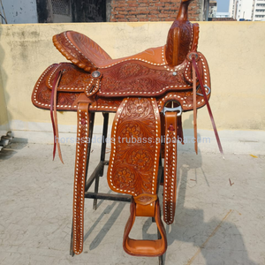 Selle de course de baril pour chevaux, nouveau style premium |   Cuir entièrement sculpté à la main avec motifs floraux |   Équitation professionnelle haute performance - Product Image 2