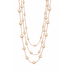 Fashion 18K Rose Gold Triple Layer Pearl <b>Necklace</b> Women Elegant Three Strand White Pearl <b>Statement</b> Link Chain Minimalist Jewelry - Product Image 2
