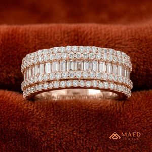 แหวนมอยซาไนต์ทรงบาแกตต์ทรงกลมประดับเพชรหลายแถว 14K โรสโกลด์ เครื่องประดับชั้นดี สไตล์หรูหราแบบแมนฮัตตัน - Product Image 3