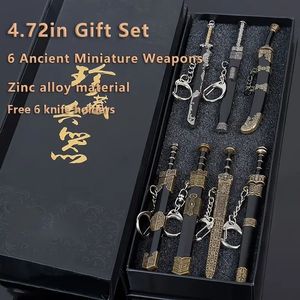 Set di Mini Spade Antiche in Metallo con Espositore, 6 o 14 Pezzi, Modelli Portachiavi, Giocattoli Storici di Armi Bianche - Product Image 5