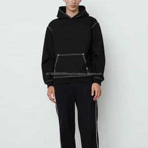 Sweat à capuche lourd personnalisé 500gsm sweat à capuche à point contrasté pull à coutures blanches surdimensionnées pour hommes sweats à capuche décontractés - Product Image 2