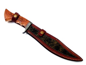 Handgeschmiedetes Bowie-Messer aus Damaszener Stahl mit Rosenholzgriff & Lederscheide, 15 Zoll, Damaszener Clip-Point-Messer mit verstecktem Schaft, Jagdmesser - Product Image 5