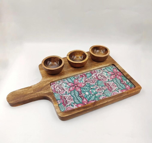 Plato de servir de madera rústico estilo vintage con juego de mini tazones para servir alimentos, postres y frutos secos al mejor precio. - Product Image 6
