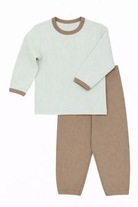 JALBEBE Set loungewear unisex a costine per neonati, manica lunga, in morbido cotone/modal/spandex, top e pantaloni, abbigliamento per la casa, tutte le stagioni, 2 pezzi - Product Image 4