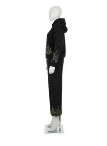 Conjunto Deportivo Negro con Capucha para Mujer, con Estampado de Llamas y Puntos, Cierre de Cremallera en Manga Larga, Pantalones Holgados Casuales, Ropa de Otoño - Product Image 6