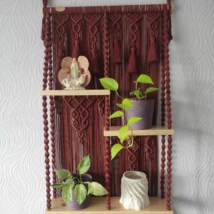 Red Wine Color Macrame Wall Hanging Storage Shelf For Perfumes <b>Small</b> Bottles And Accessories Multi Purpose Shelf From India - Product Image 1