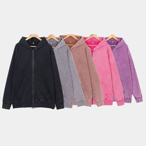Sweat à capuche personnalisé en coton vierge, délavé à l'acide, brodé, effet vieilli, entièrement zippé, délavé vintage - Product Image 1