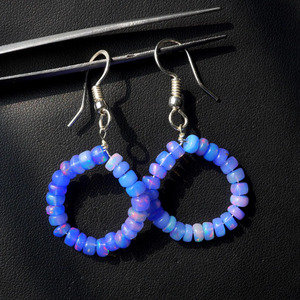 Boucles d'oreilles en opale éthiopienne bleue multicolore, argent et or 14 carats, cadeau pour elle - Product Image 4