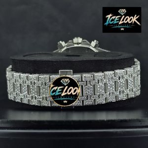 Reloj Mecánico Cronógrafo Ice Look con Bisel de Diamantes, Esfera Negra, Brazalete de Acero Inoxidable, Reloj de Pulsera de Lujo - Product Image 4