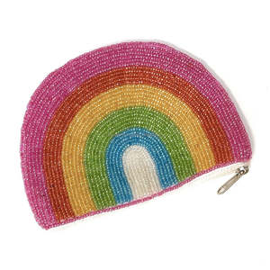 Unisex Trendy <b>Rainbow</b> Beaded Cotton Fabric Coin Purse Handmade <b>Sequin</b> Zipper Embroidered Pouch Multicolor Compact Clutch Bag - Product Image 1