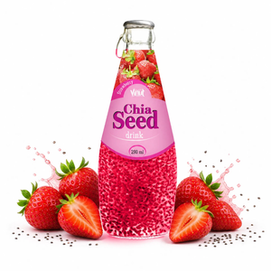 290ML pour boisson à la purée de fraises et de graines de basilic |   Boisson aux fruits faible en gras de qualité supérieure |   Bouteille en verre |   OEM/ODM Marque privée - Product Image 1