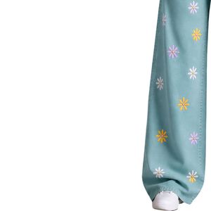 Vaqueros anchos de mezclilla verde marino para mujer con bordado floral, cintura alta, holgados, estilo casual urbano, venta al por mayor OEM ODM personalizada - Product Image 3