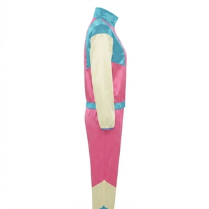 Survêtement femme color block à manches longues avec fermeture éclair, style sportif, rose, bleu, jaune, en polyester, pour le printemps - Product Image 3