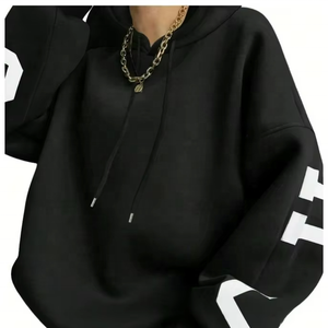 Drop Shoulder <b>Thick</b> Cotton Oversized Pullover Hoodie Custom logo Letter Printed Heavy Hoodie for Women - Product Image 1