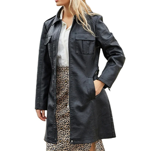 Solid Trader Light Weight Premium Quality Distressed Finish Rugged Cowboy Style Outfit Womens <b>Long</b> <b>Leather</b> <b>Jacket</b> - Product Image 6