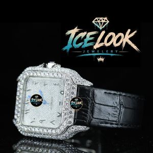 นาฬิกาข้อมือผู้ชายทรงสี่เหลี่ยมแบบ Iced Out ตัวเรือนสแตนเลส หน้าปัดคริสตัล สไตล์ฮิปฮอปสุดหรู - Product Image 5