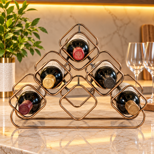 Meilleur support à vin en métal design, porte-bouteilles 10 places avec cadre décoratif à motifs et supports ondulés pour présentation de bar à domicile - Product Image 3