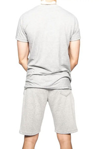 Soft cotton men summer set including short sleeve <b>top</b> and elastic waist shorts for <b>heat</b> casual home wear and outdoor activities - Product Image 2