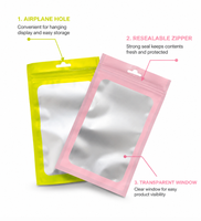 Sacs Mylar à fermeture éclair autoportants holographiques, sacs Mylar argentés aluminisés, emballage anti-odeur pour attaches pour cheveux et cils