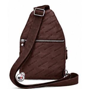 MRI GROUP Brown PU Leather Letter Pattern Crossbody Bag with Zipper Closure Fashion New One Daily Use Single Strap Shoulder Bag - Product Image 3