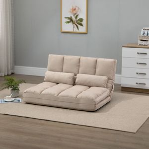 Divano Letto Convertibile Beige con Struttura in Metallo Regolabile, Cuscini, Divano Pieghevole da Terra, Futon Estensibile Senza Braccioli, Set con Braccioli Dritti - Product Image 2