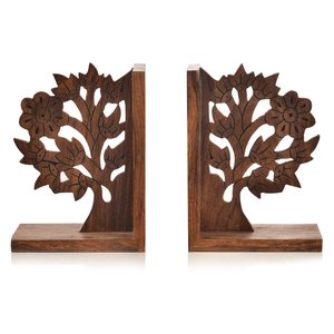 Engraved Tree Sheesham Wooden Bookends Handcrafted Decorative <b>Book</b> <b>Ends</b> for Home Office Table Shelf <b>Book</b> Holder <b>Book</b> Stopper - Product Image 5