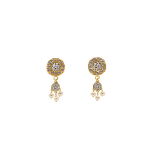 Kempu Ruby Studded Round Drop Earrings 22K Solid Gold Rose Gold Plated - Product Image 2