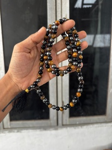 Collier Jap Mala en cristal fait main à triple protection, 108 perles gravées, forme circulaire polie, méditation bouddhiste, AGATE RAIS - Product Image 1