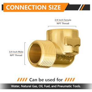 Raccord flexible haute pression en laiton de qualité supérieure, raccord en T égal fileté mâle NPT 3/4 pouce pour alimentation en eau, 3/4 NPT mâle x 3/4 NPT femelle - Product Image 2