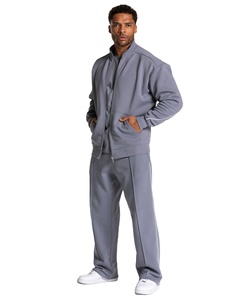 Ensemble de survêtement pour homme avec fermeture éclair, design personnalisé, logo, hiver, avec piping, coton respirant, deux pièces, sweat-shirt et pantalon de survêtement pour homme - Product Image 1